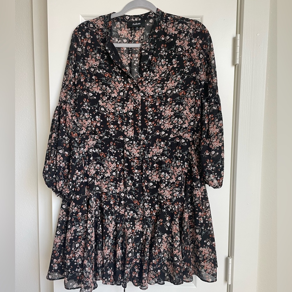 3/4 length sleeve floral print mini dress